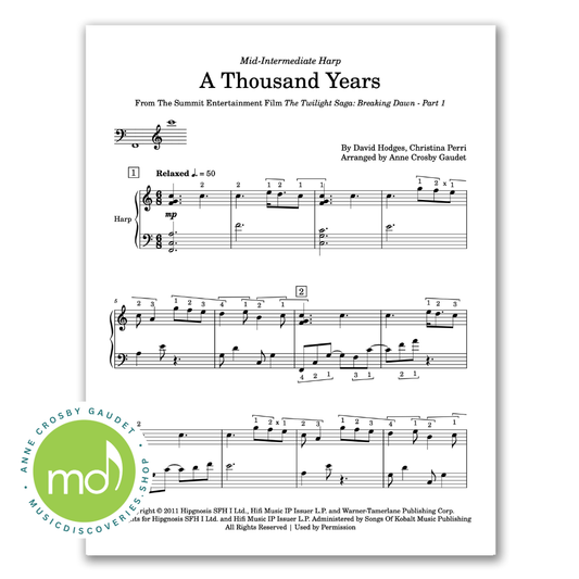 A Thousand Years by Christina Perri, arranged for harp by Anne Crosby Gaudet