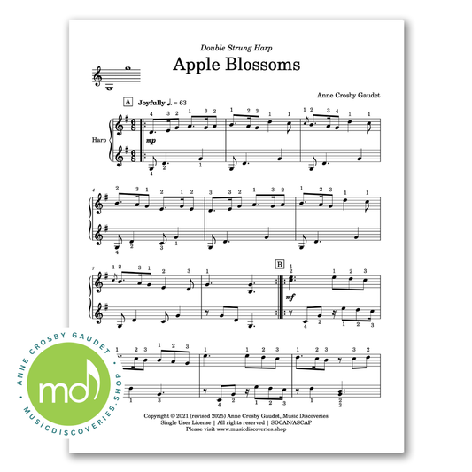 Apple Blossoms, double strung harp sheet music by Anne Crosby Gaudet