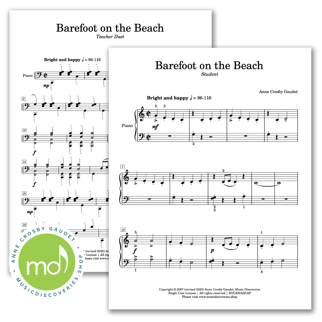 Barefoot on the Beach, piano duet sheet music by Anne Crosby Gaudet