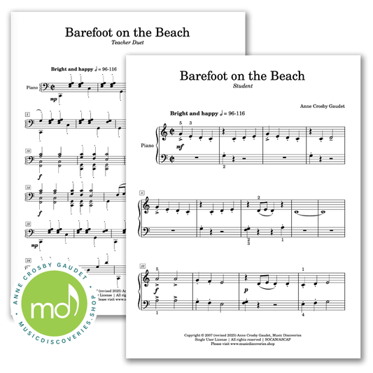 Barefoot on the Beach, piano duet sheet music by Anne Crosby Gaudet