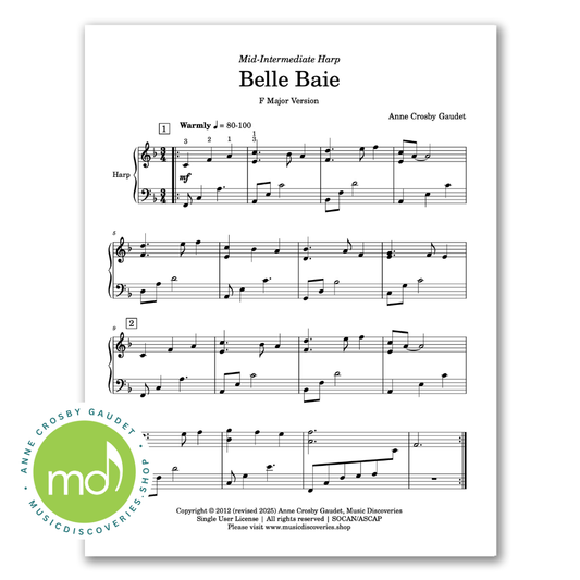 Belle Baie, mid-intermediate harp solo by Anne Crosby Gaudet