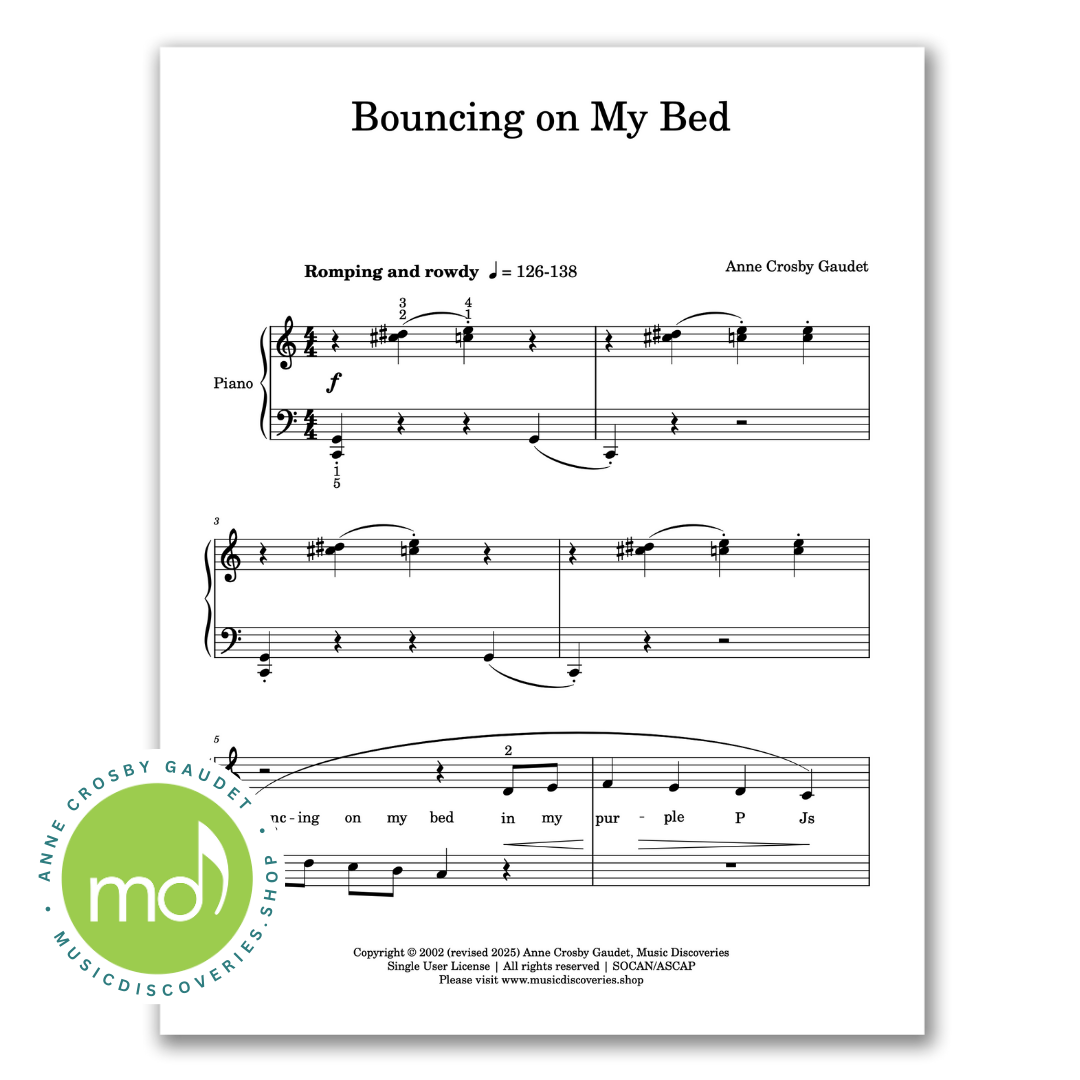 Bouncing on My Bed, piano sheet music by Anne Crosby Gaudet