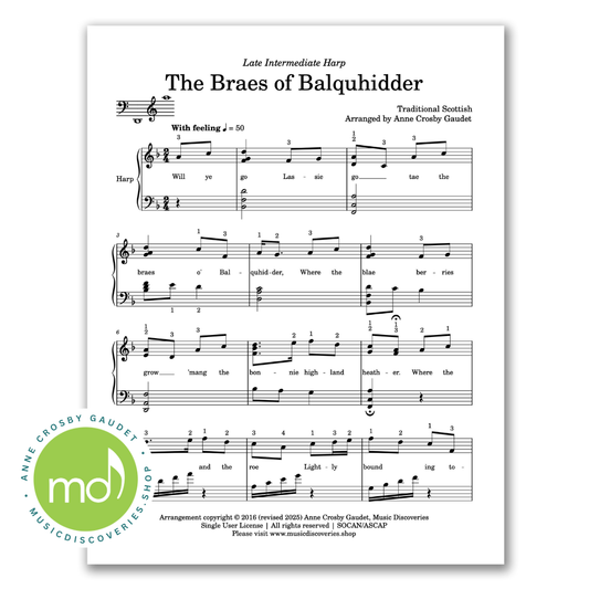 The Braes of Balquhidder, traditional Scottish arranged for harp by Anne Crosby Gaudet