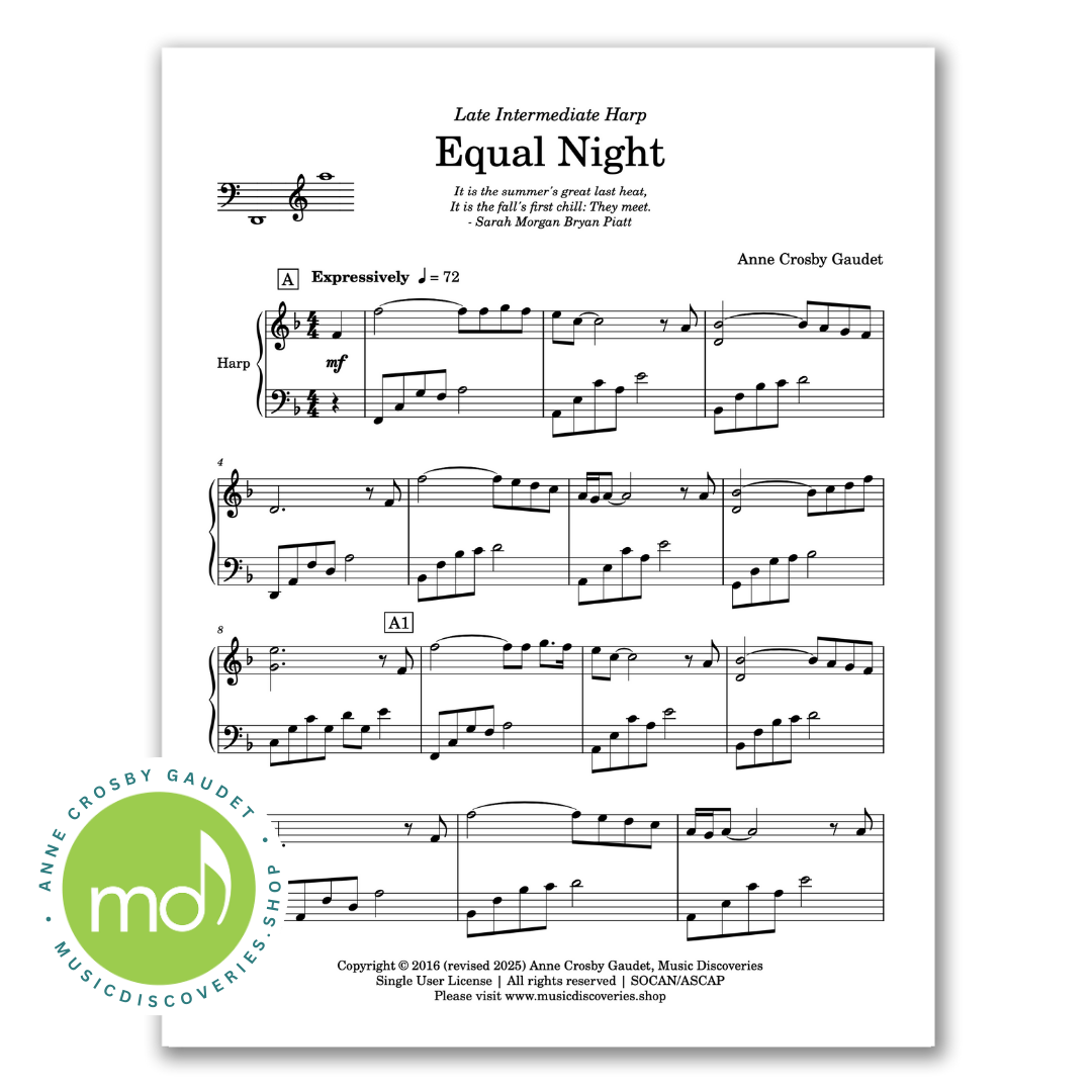 Equal Night, harp sheet music by Anne Crosby Gaudet