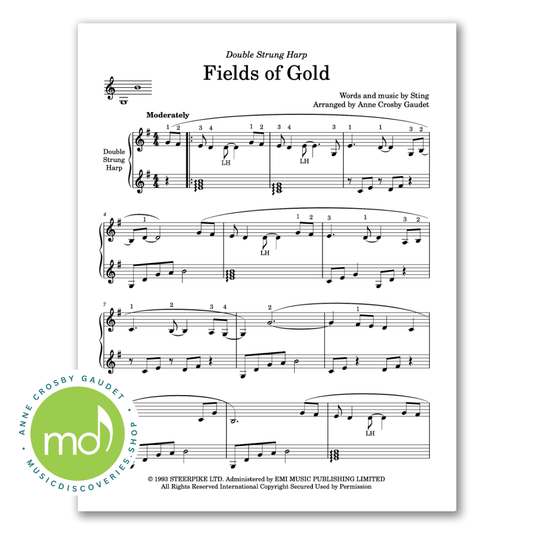 Fields of Gold by Sting, arranged for double strung harp by Anne Crosby Gaudet