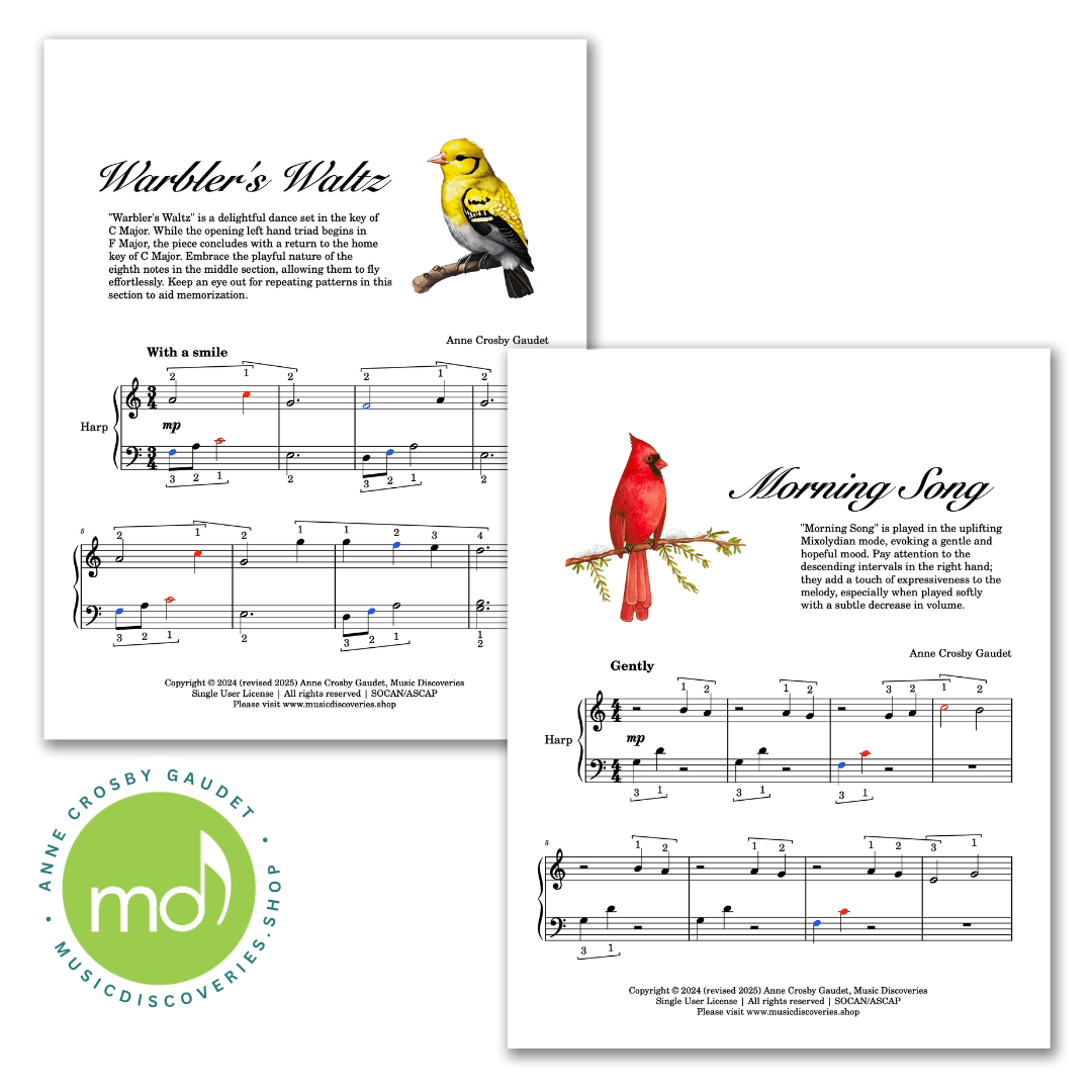 For the Birds, 5 Beginner harp solos by Anne Crosby Gaudet