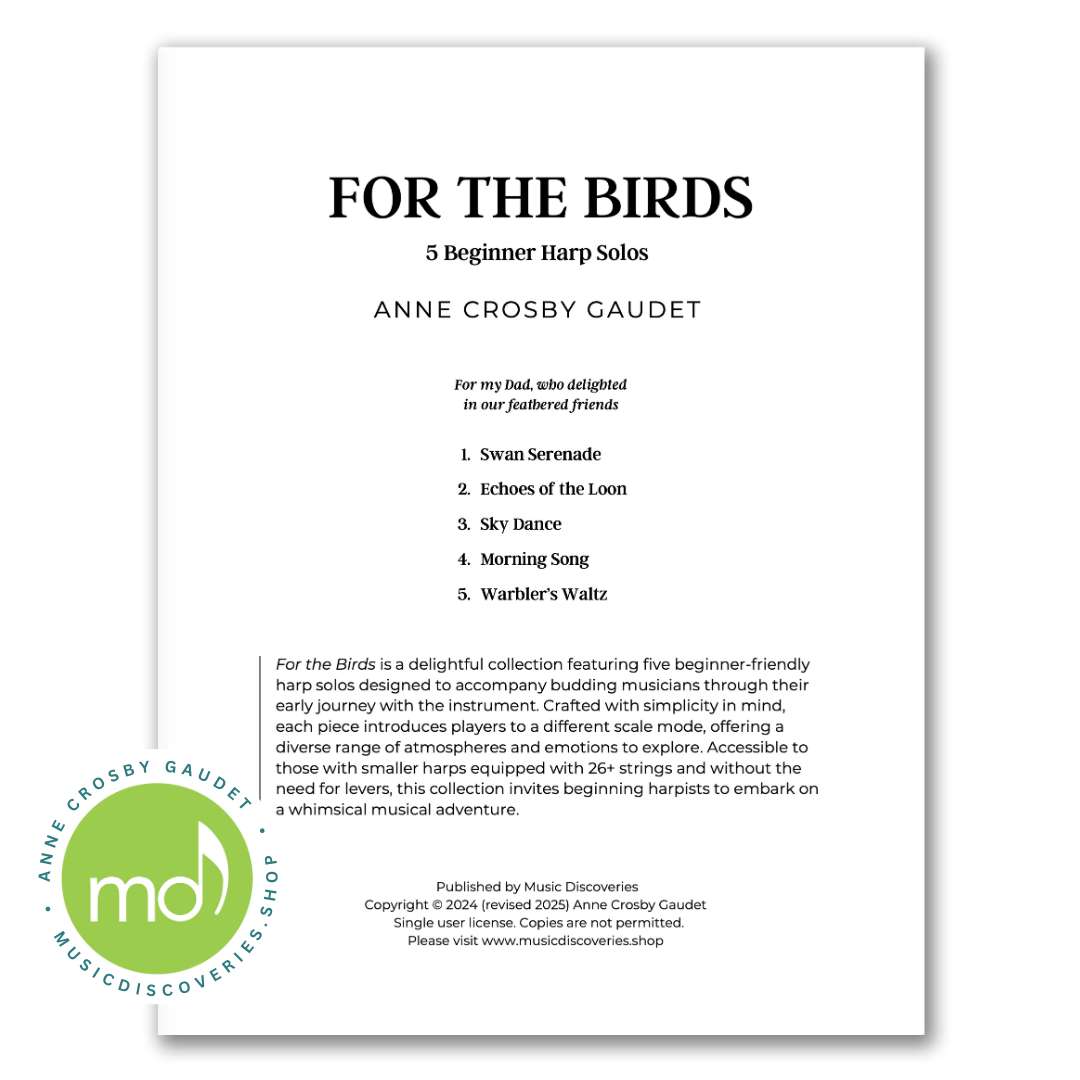For the Birds, 5 Beginner harp solos by Anne Crosby Gaudet