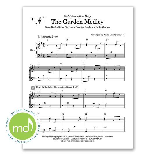 The Garden Medley, 3 traditional tunes arranged for harp by Anne Crosby Gaudet