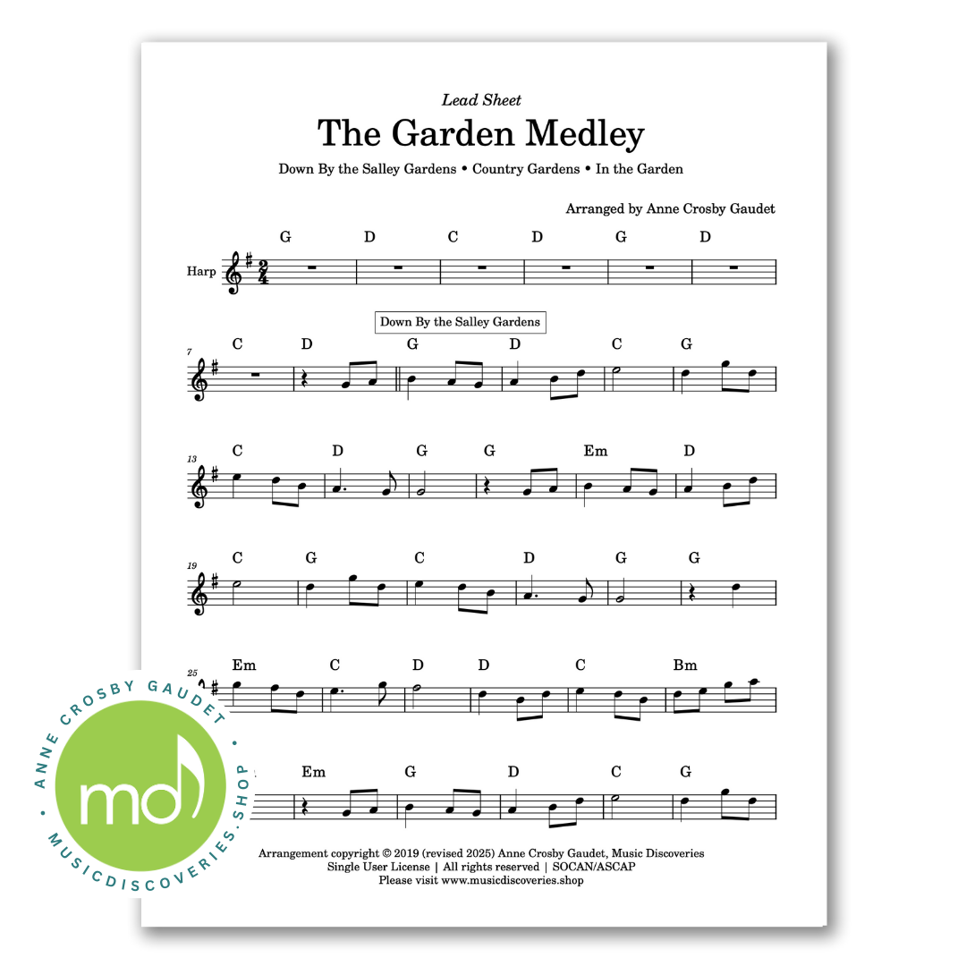 The Garden Medley, 3 traditional tunes arranged for harp by Anne Crosby Gaudet