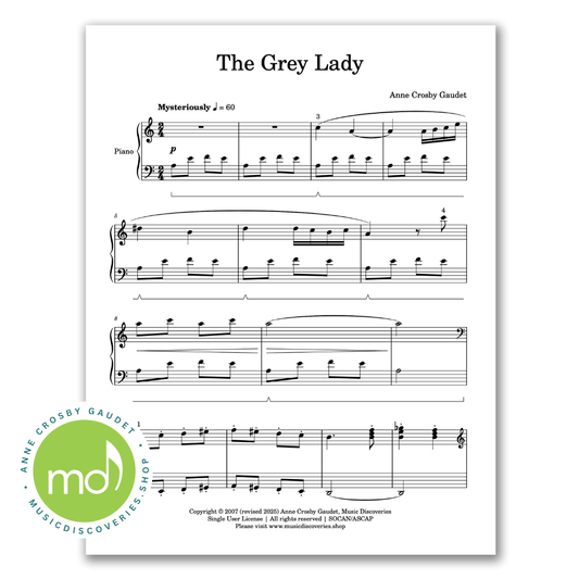 The Grey Lady, early intermediate piano sheet music by Anne Crosby Gaudet