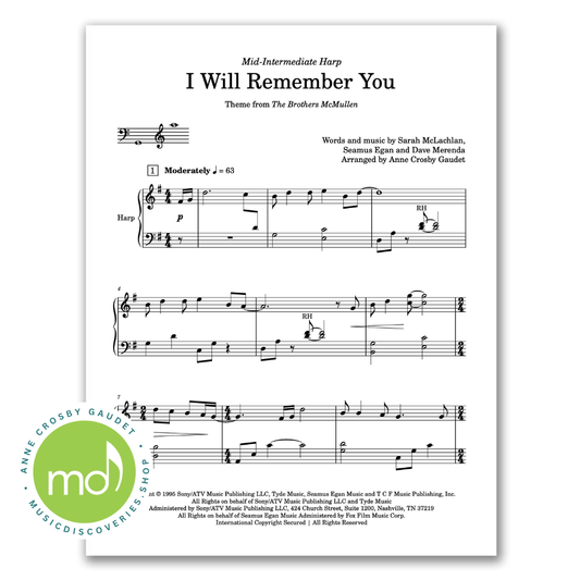 I Will Remember You (Sarah McLachlan) arranged for harp by Anne Crosby Gaudet