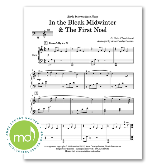 In the Bleak Midwinter & The First Noel, harp sheet music arranged by Anne Crosby Gaudet
