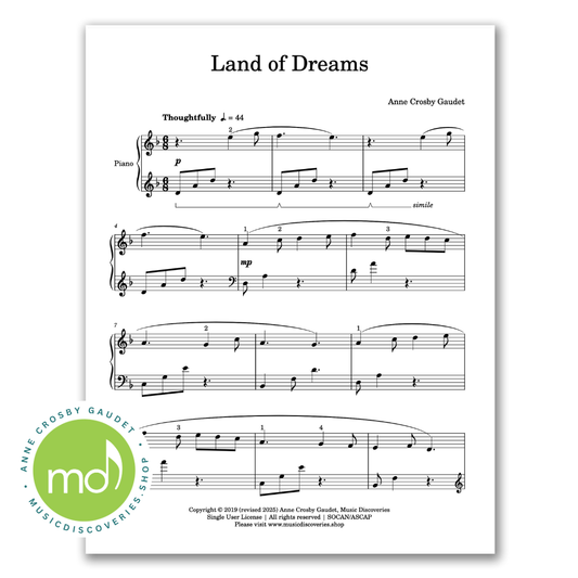 Land of Dreams, calm piano music by Anne Crosby Gaudet