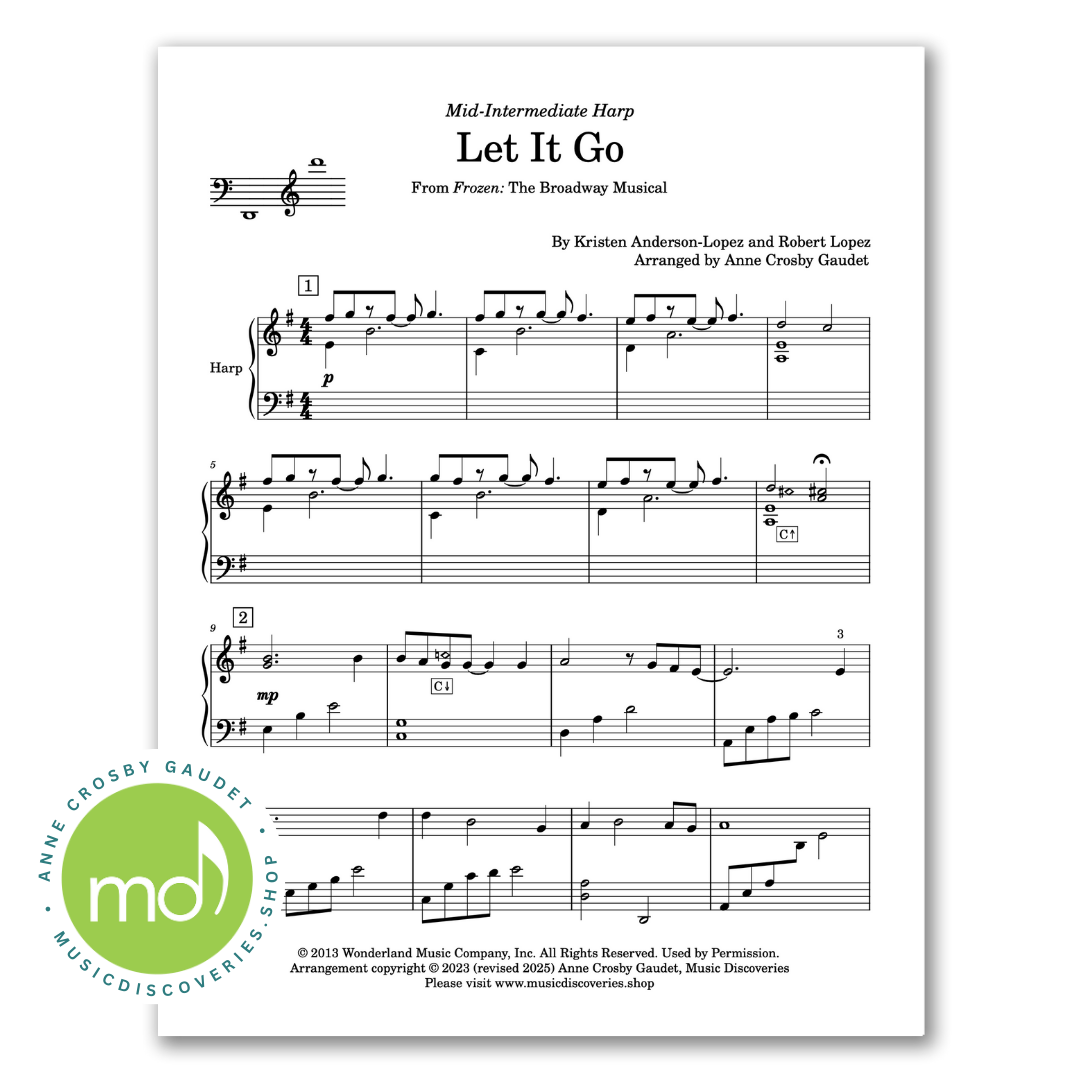 Let It Go from Disney's Frozen, harp arrangement by Anne Crosby Gaudet