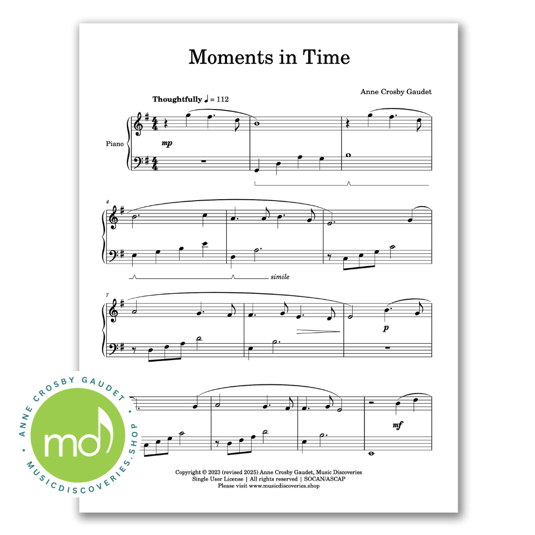 Moments in Time, piano sheet music by Anne Crosby Gaudet