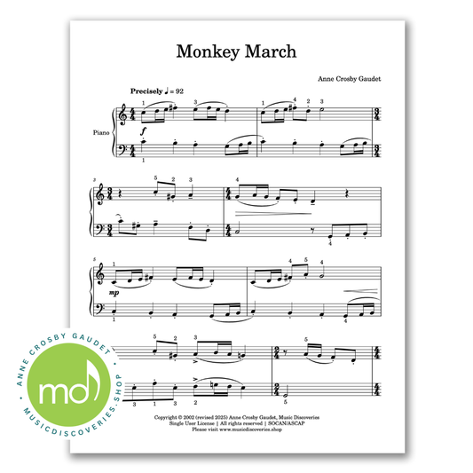 Monkey March, piano sheet music by Anne Crosby Gaudet