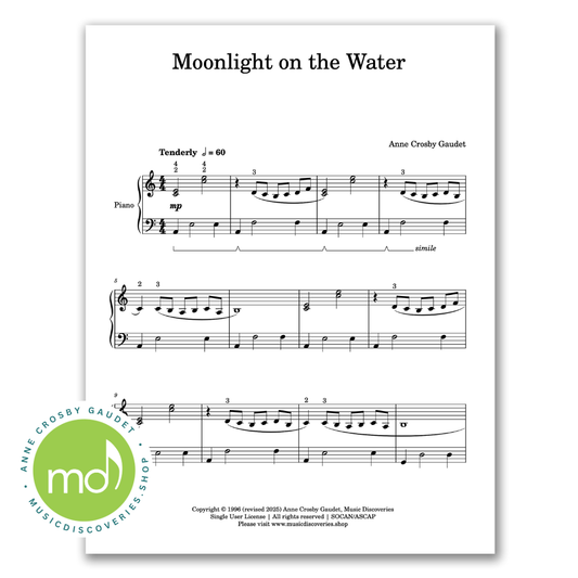 Moonlight on the Water, elementary piano solo by Anne Crosby Gaudet