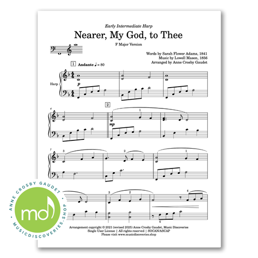 Nearer My God to Thee, harp sheet music arrangement by Anne Crosby Gaudet