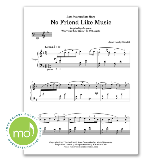 No Friend Like Music, harp sheet music by Anne Crosby Gaudet