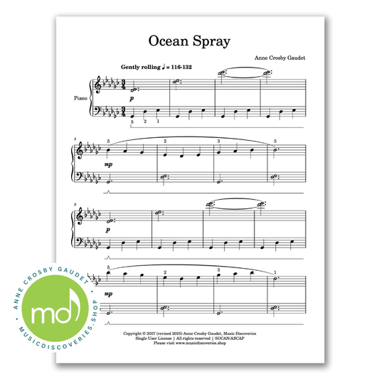 Ocean Spray, piano sheet music by Anne Crosby Gaudet