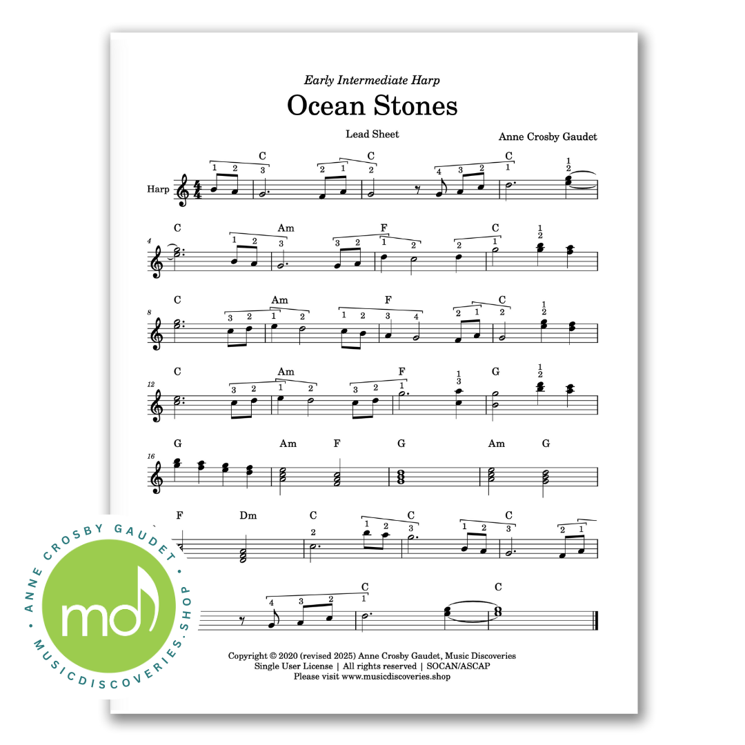 Ocean Stones early intermediate sheet music for harp