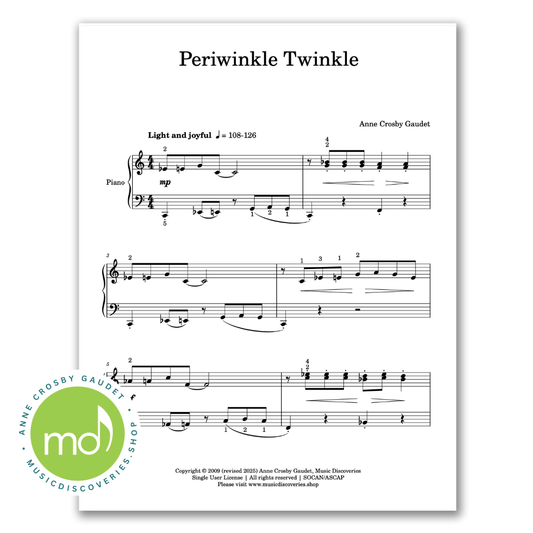 Periwinkle Twinkle., piano sheet music by Anne Crosby Gaudet