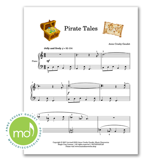 Pirate Tales, early intermediate piano sheet music by Anne Crosby Gaudet