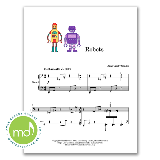 Robots is an elementary piano solo by Anne Crosby Gaudet