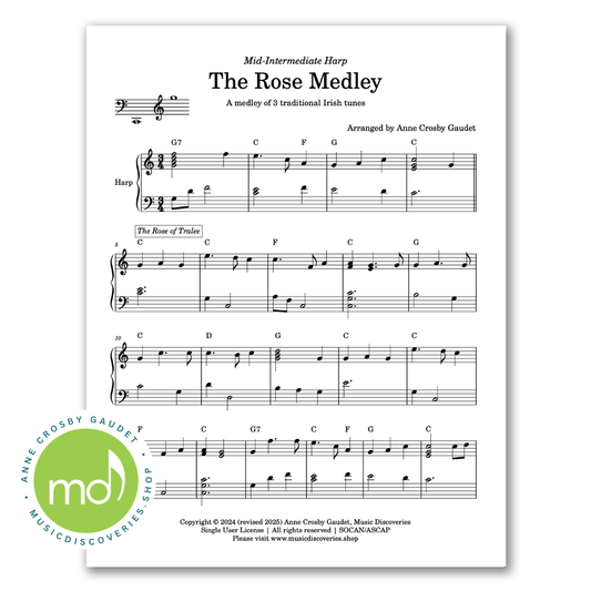 The Rose Medley, harp sheet music by Anne Crosby Gaudet