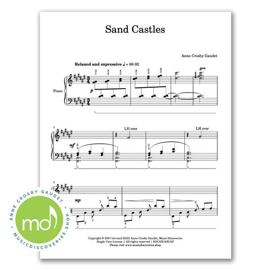 Sand Castles, early intermediate piano sheet music by Anne Crosby Gaudet