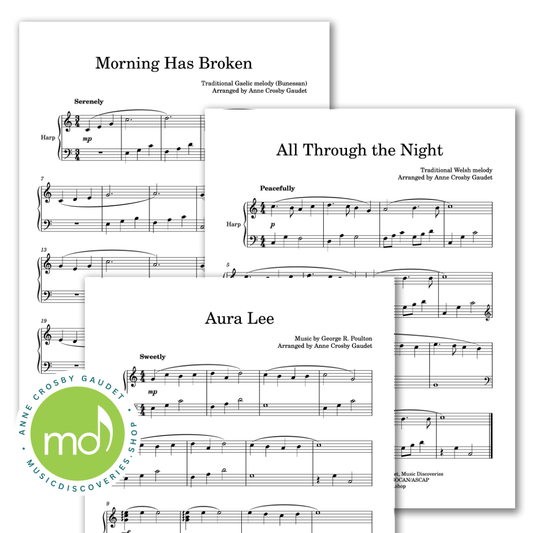 Simply 7 Gentle Melodies, 7 elementary harp arrangements by Anne Crosby Gaudet