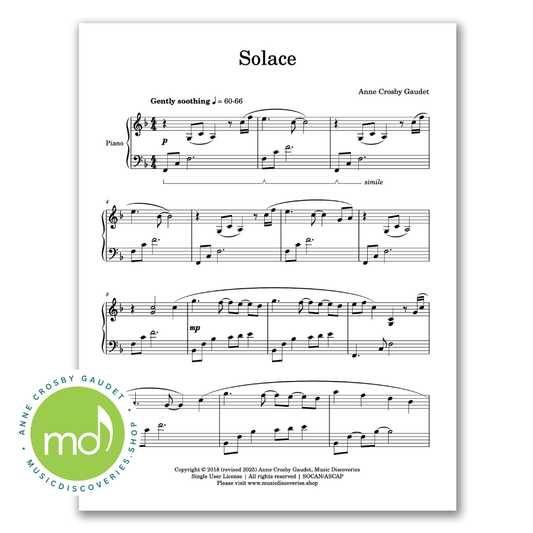Solace, mid-intermediate piano solo by Anne Crosby Gaudet