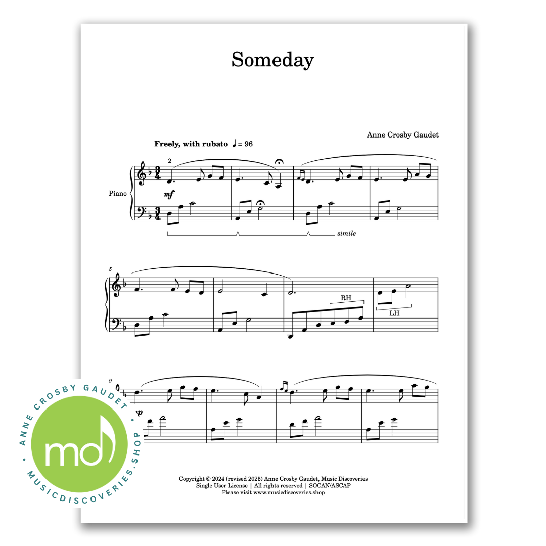 Someday, piano sheet music by Anne Crosby Gaudet
