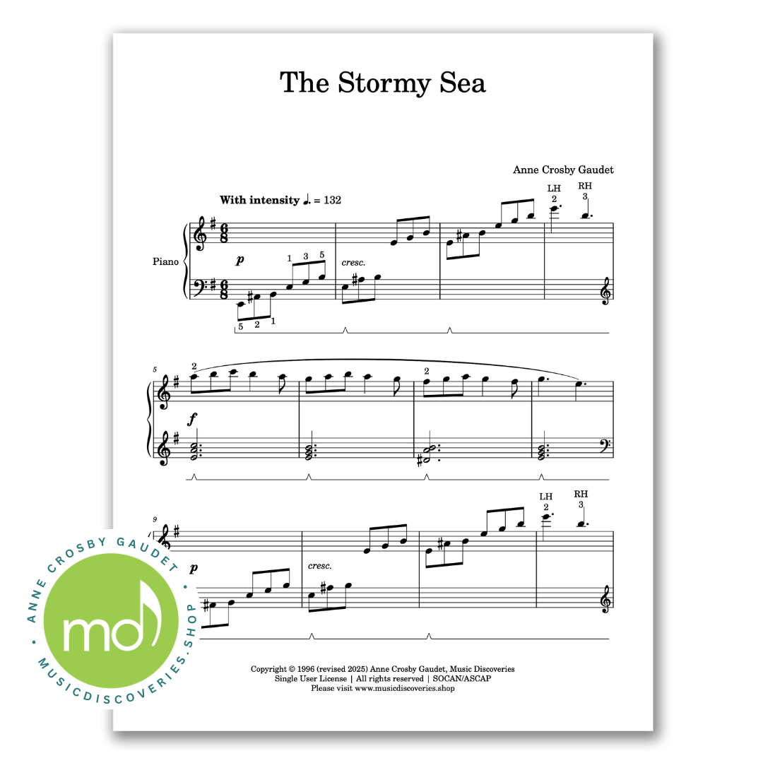 The Stormy Sea is an early intermediate piano solo by Anne Crosby Gaudet
