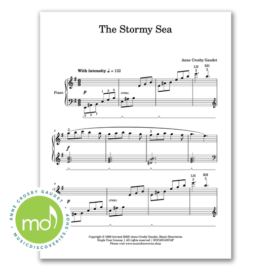 The Stormy Sea is an early intermediate piano solo by Anne Crosby Gaudet
