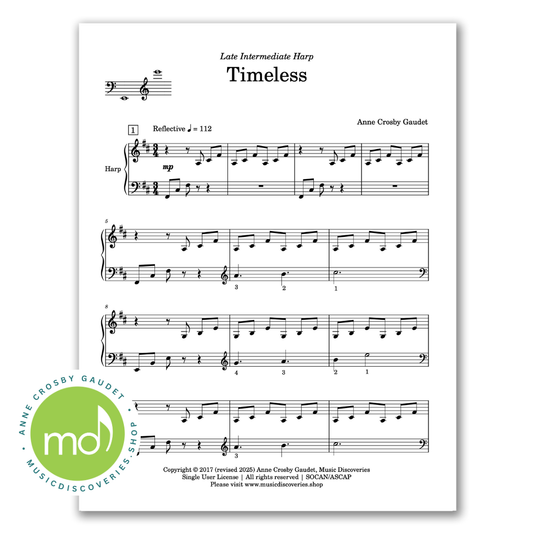 Timeless, harp sheet music by Anne Crosby Gaudet