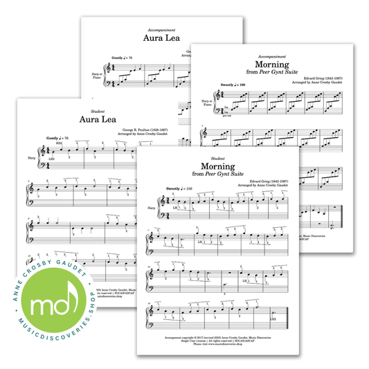 Tunes For Two, 7 easy harp duets arranged by Anne Crosby Gaudet