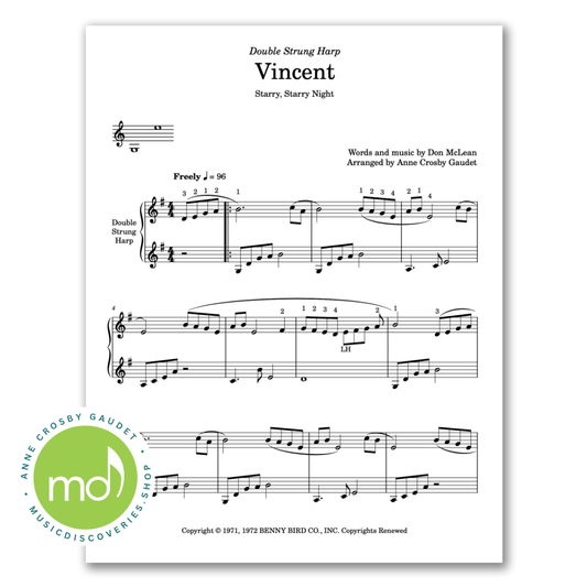 Vincent (Starry, Starry Night) by Don McLean, arranged for double strung harp by Anne Crosby Gaudet