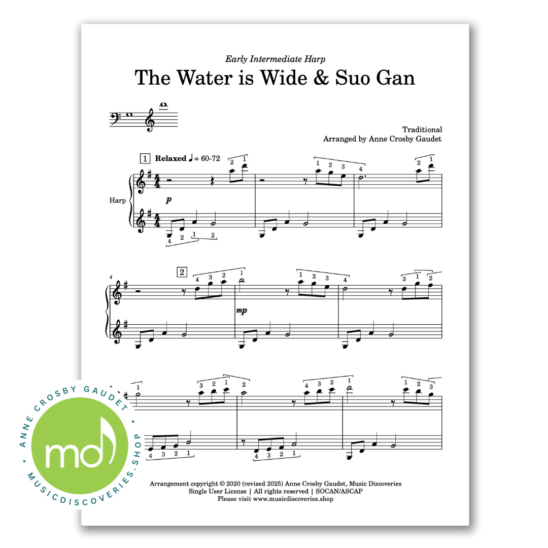 The Water is Wide & Suo Gan, arranged for small harp by Anne Crosby Gaudet