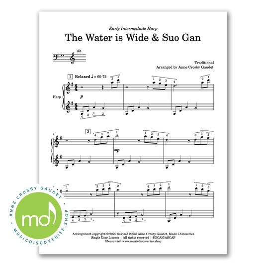 The Water is Wide & Suo Gan, arranged for small harp by Anne Crosby Gaudet