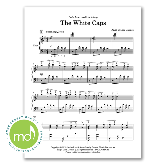 The White Caps, late intermediate harp sheet music by Anne Crosby Gaudet