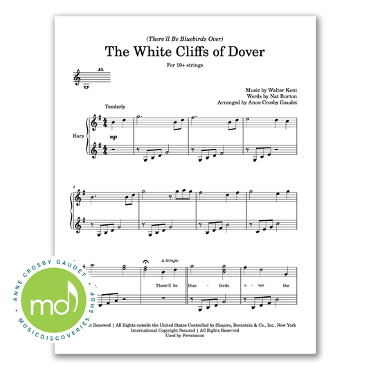The White Cliffs of Dover, small harp arrangement by Anne Crosby Gaudet