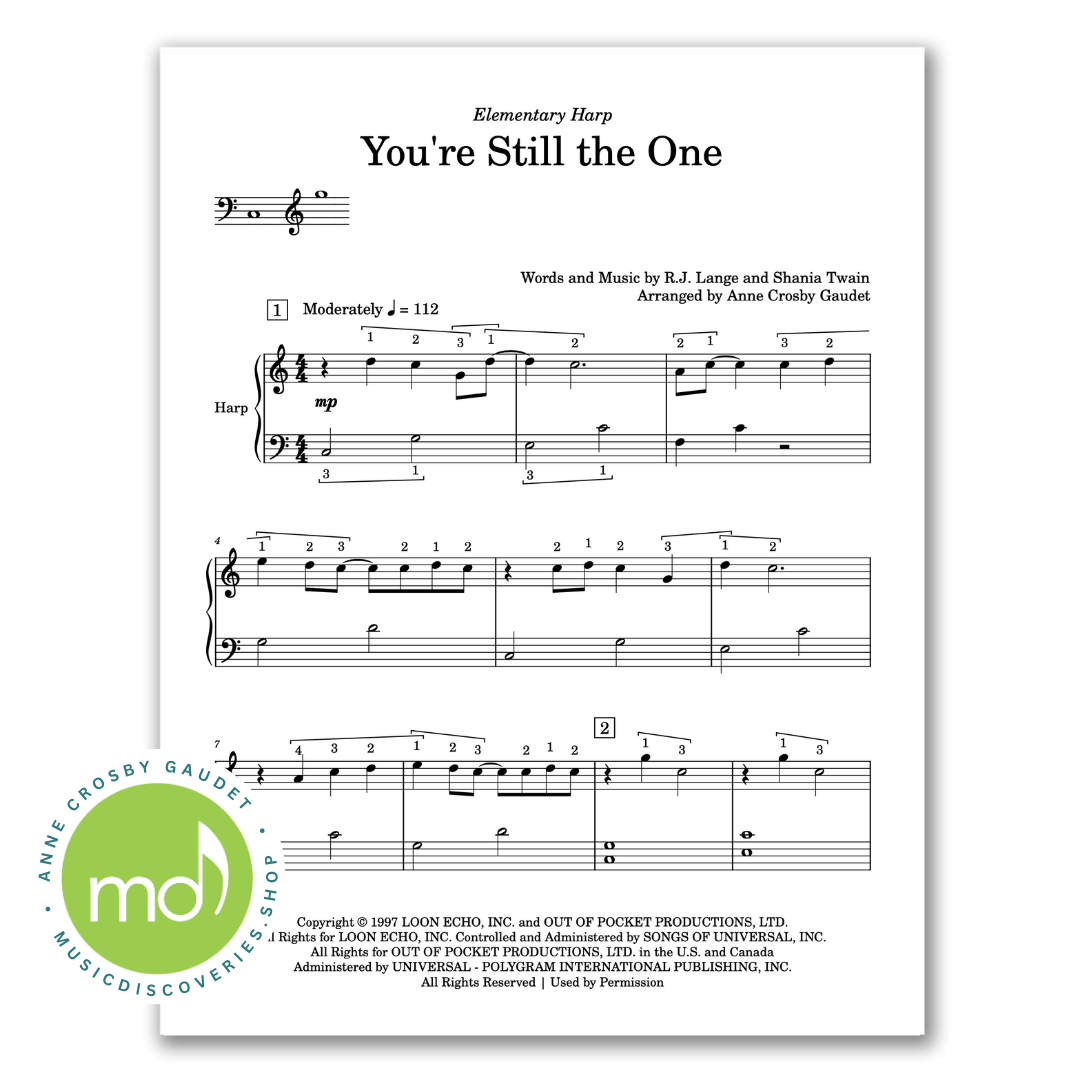 You're Still the One, harp sheet music arranged by Anne Crosby Gaudet