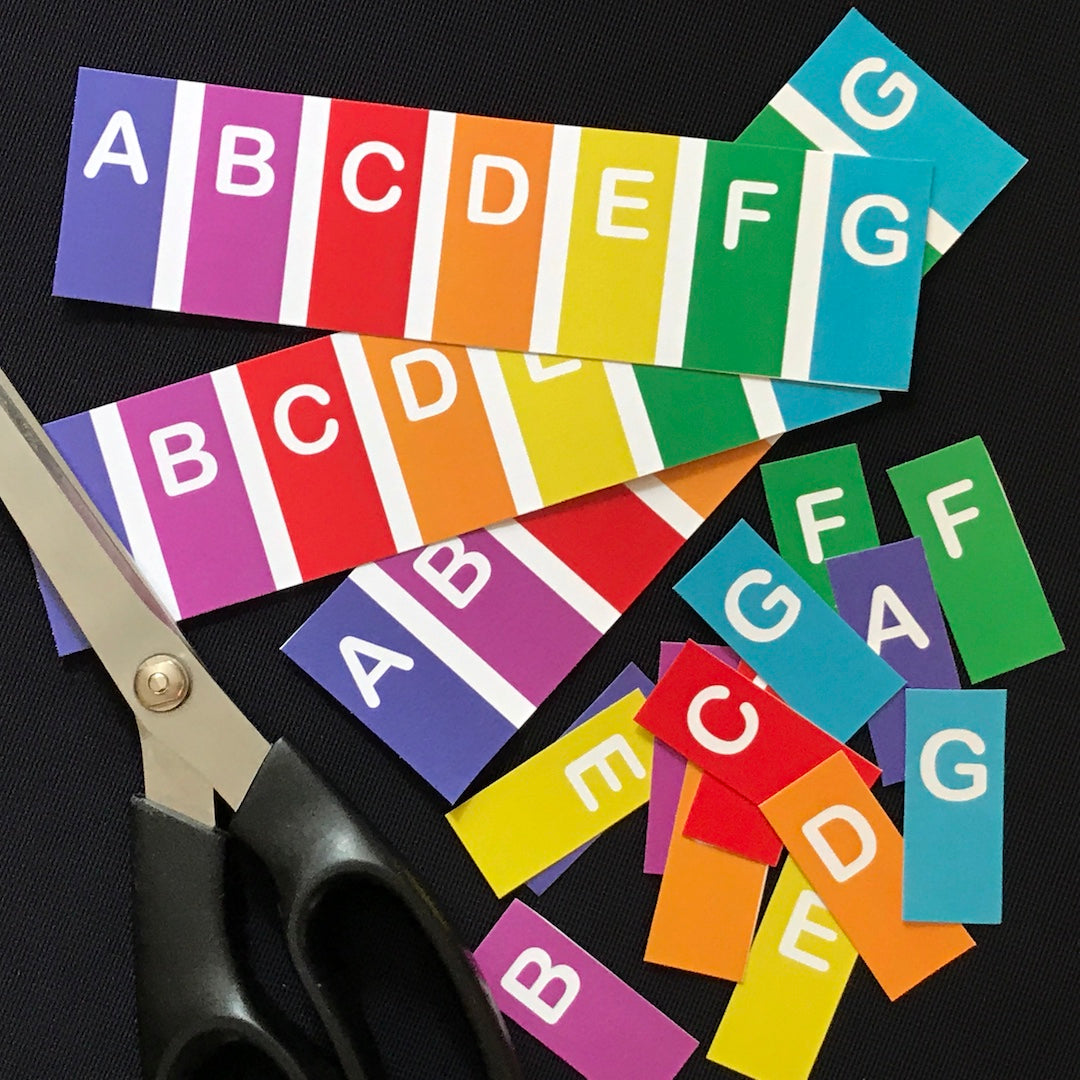 Teeny Tiny Music Alphabet Cards fit perfectly on the piano keys.
