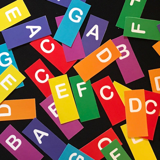 Teeny Tiny Music Alphabet Cards fit perfectly on the piano keys.
