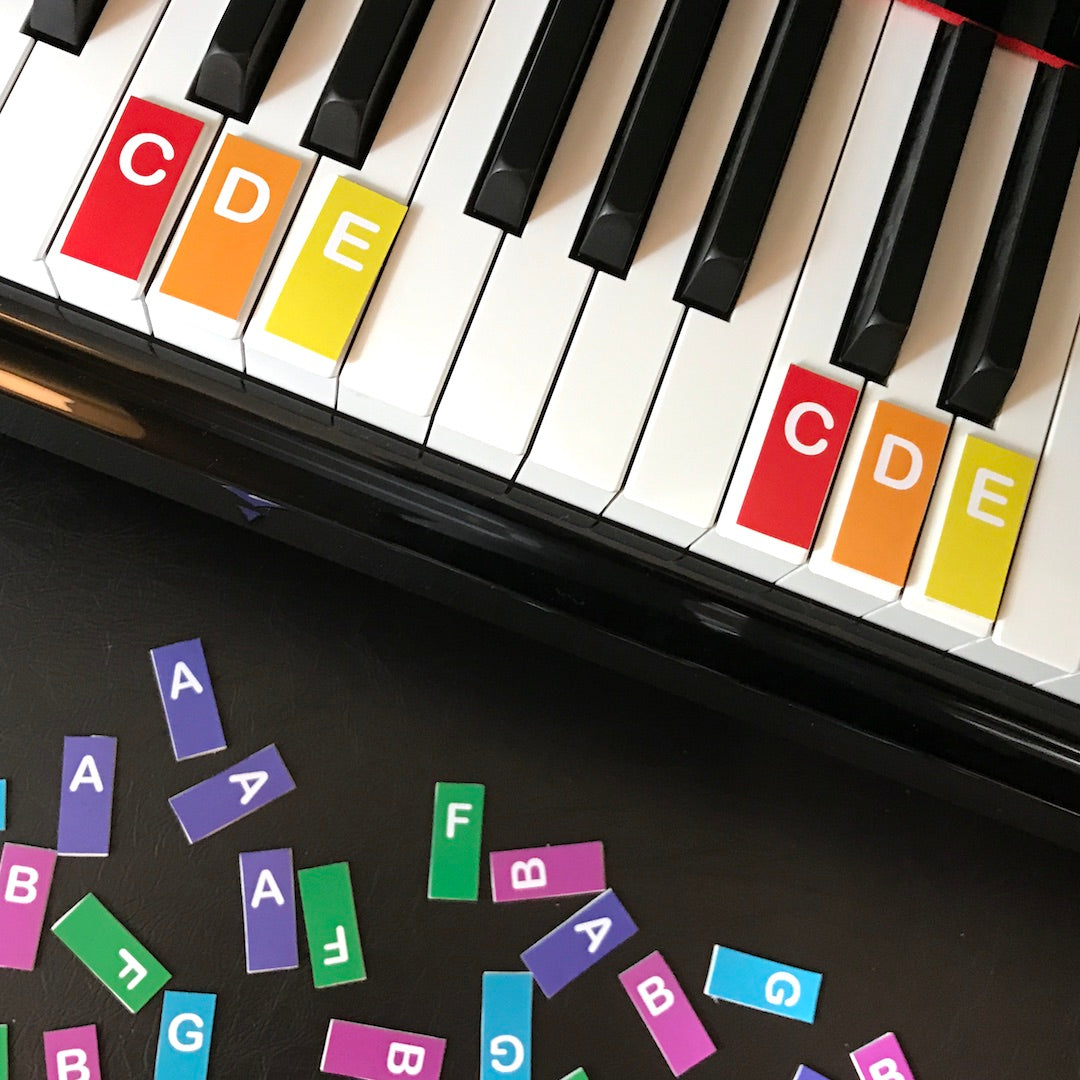 Teeny Tiny Music Alphabet Cards fit perfectly on the piano keys.