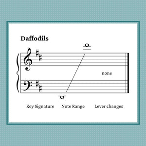 Daffodils, late intermediate harp sheet music by Anne Crosby Gaudet