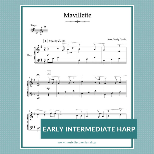 Mavillette, harp sheet music by Anne Crosby Gaudet Music Discoveries