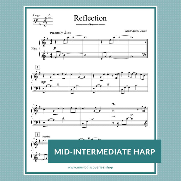 Reflection, harp sheet music by Anne Crosby Gaudet Music Discoveries