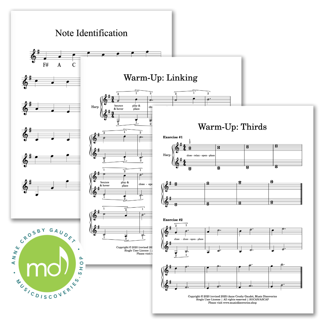 3 Easy Solos for Small Harp: In Time, Scarborough Fair, Bluebells and bonus warmups for beginners by Anne Crosby Gaudet
